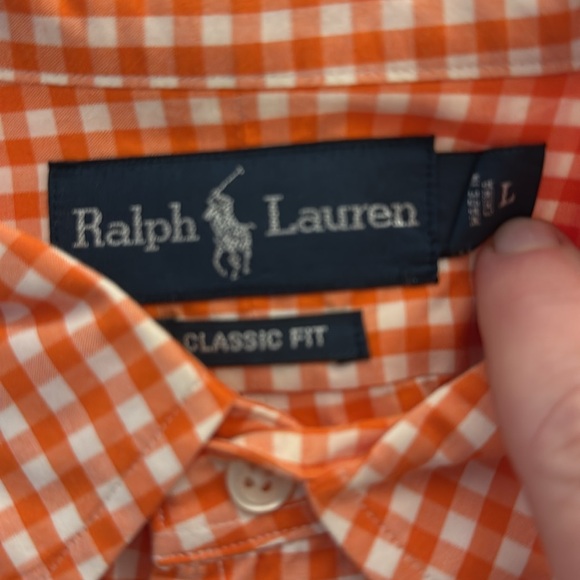 Men’s classic Ralph Lauren, button-down, orange, checkered size large. - Picture 3 of 3